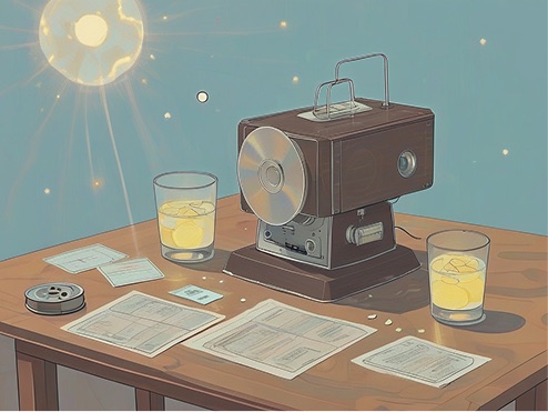 Illustrated cinematic cocktail scene
